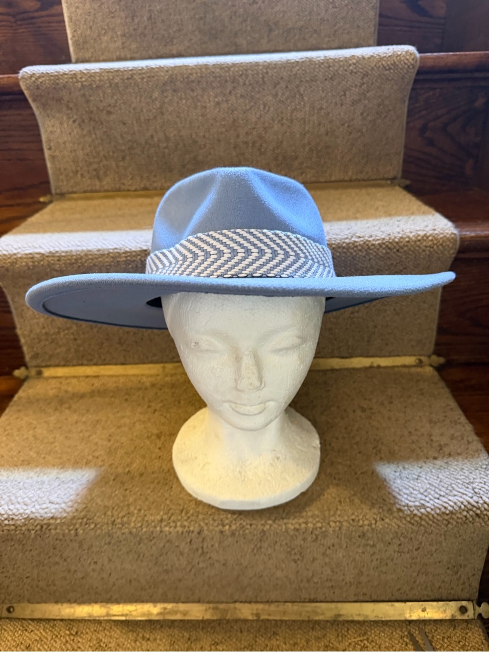 Forever 21 Light Blue Wide-Brim Fedora with Chevron Band